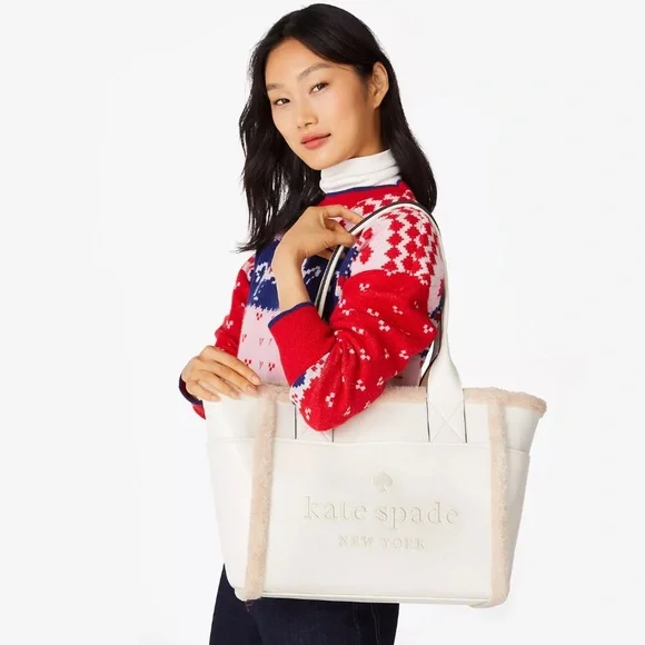 ♠️Kate Spade Jett Shearling Trim Large Tote Bag, Meringue White NWT - Picture 8 of 9